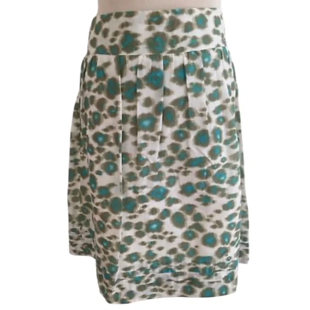 LOFT skirt cream aqua blue side zip lined 100% cotton Sz 10